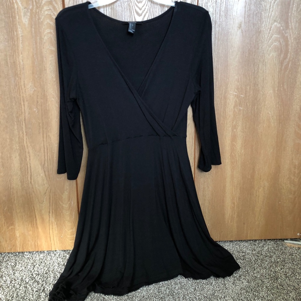 Low cut V neck black dress
